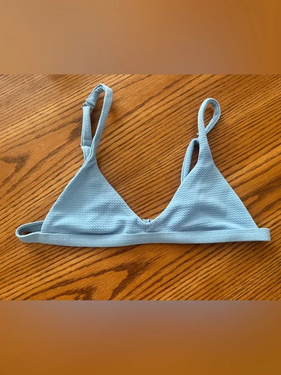 Zaful Light Blue Ribbed Triangle Bikini Top - Picture 1 of 2